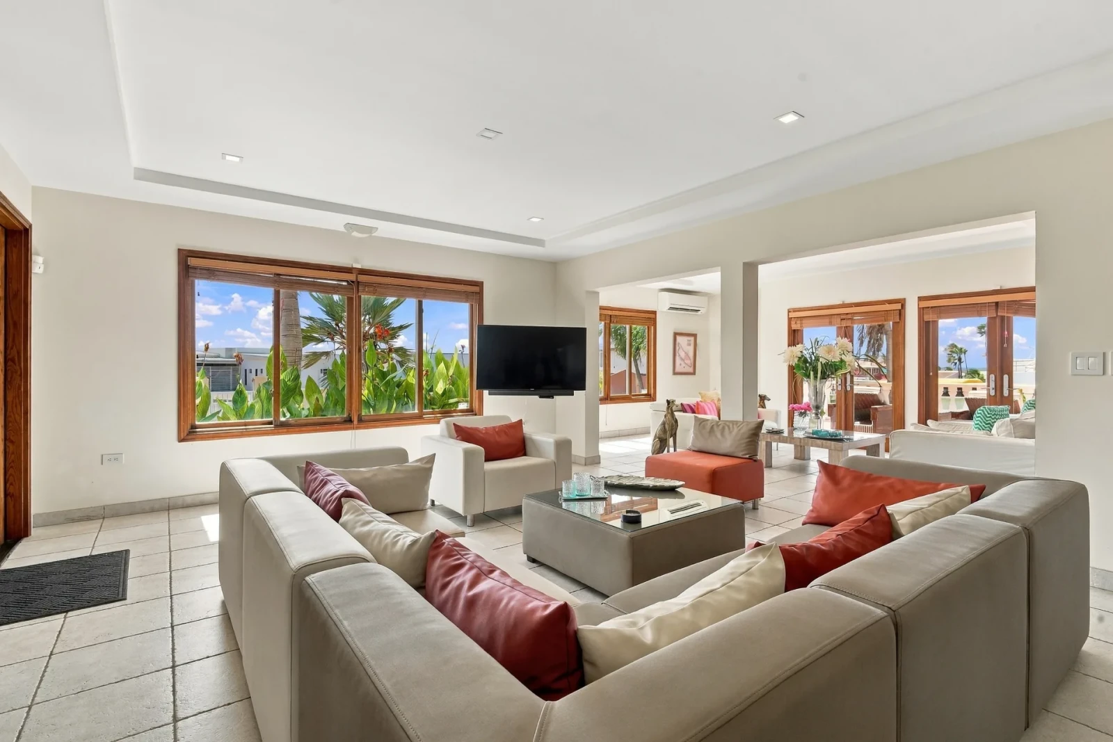 The light-filled living room at Casa del Viento, opening onto its terrace